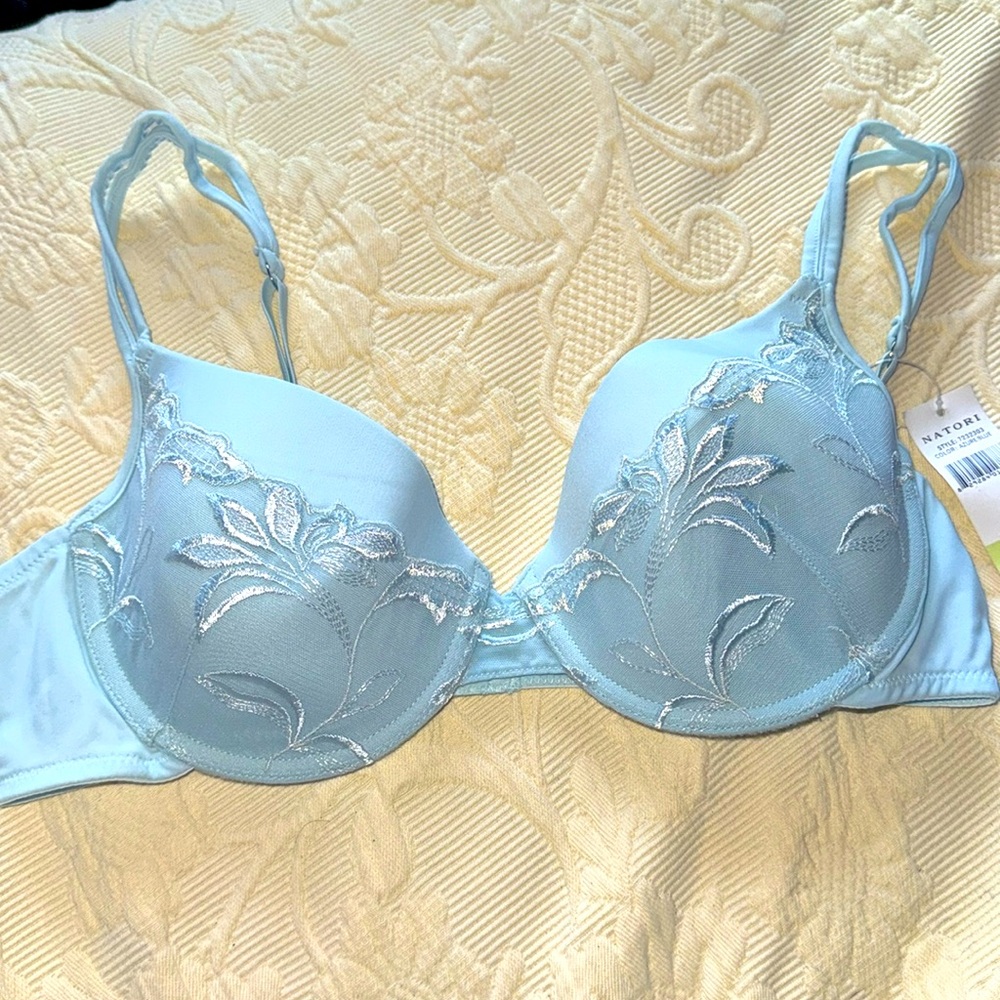 Natori Light Blue Bra with Silver Embroidery